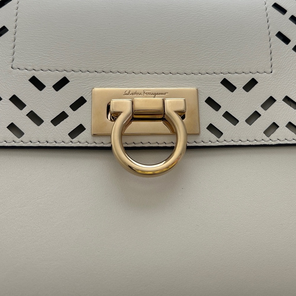 Salvatore Ferragamo Calfskin Perforated Sofia Satchel in Ivory with Dust Bag - Picture 4 of 16